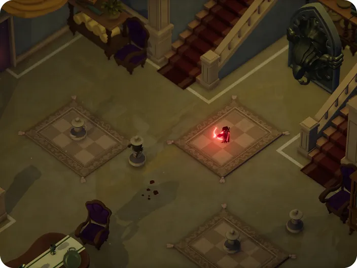 Captura del juego Deaths Door donde se ve al protagonista con el arco