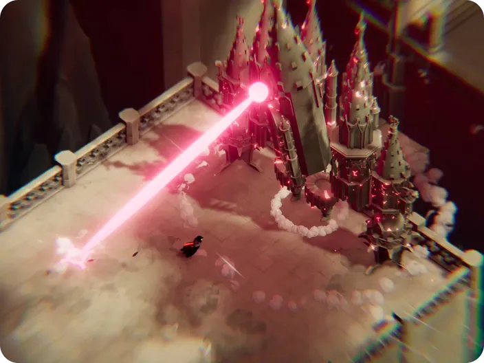 Captura del juego Deaths Door donde se ve al Guardián de la Puerta