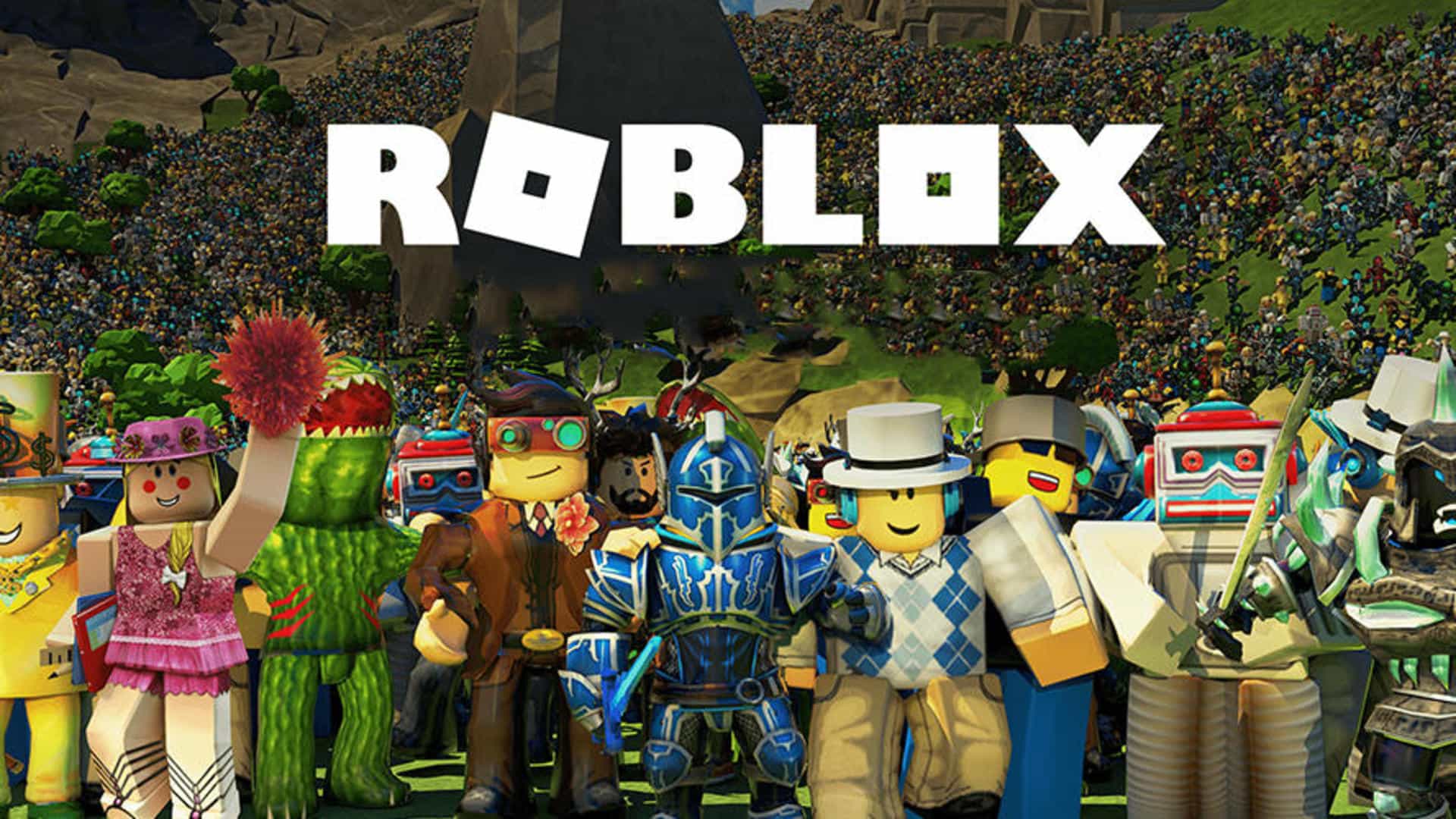 artwork del juego roblox con sus tipicos personajes hechos con bloques